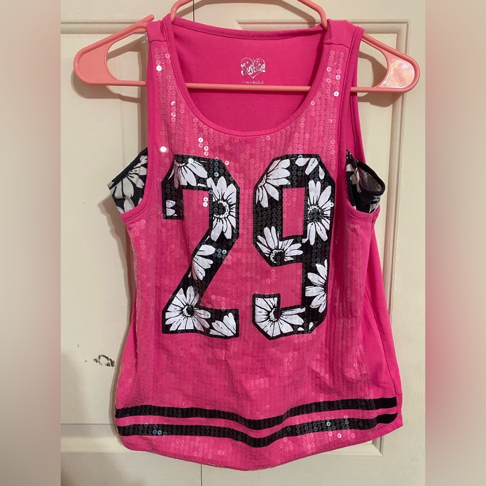 Pink, Black and white clear sequins girls tank top